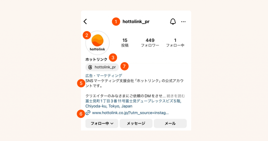 インスタのプロフィール構成要素