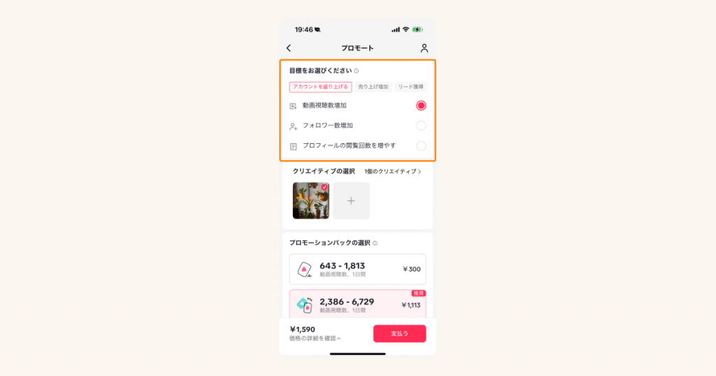 TikTokプロモートを配信する方法②