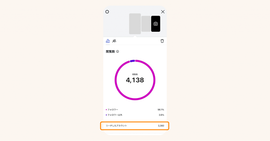ストーリーズのリーチしたアカウント数を確認する方法②