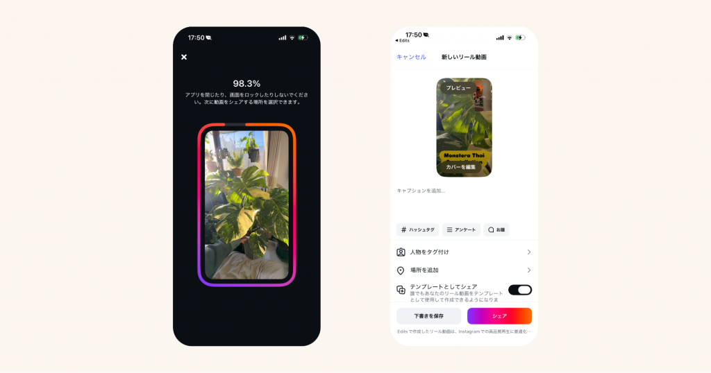 EditsからInstagramに投稿する
